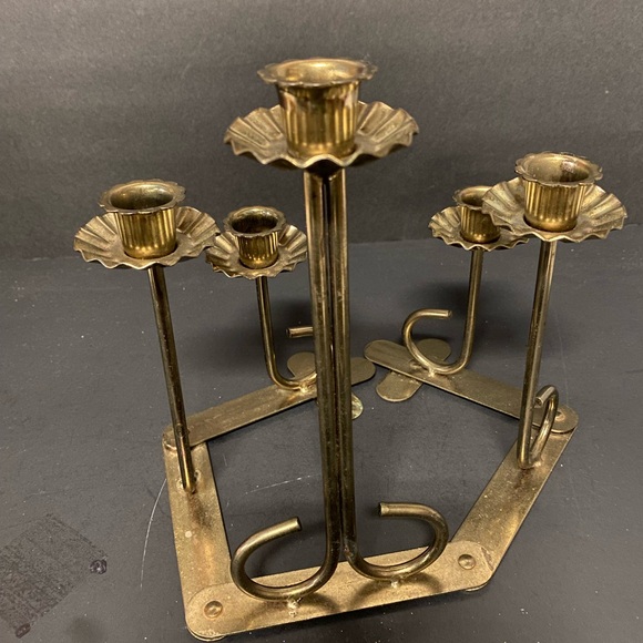 Vintage Accordion Candleabra Joined Gold Tone 5- Candle Holders . Rare Find - Picture 3 of 7